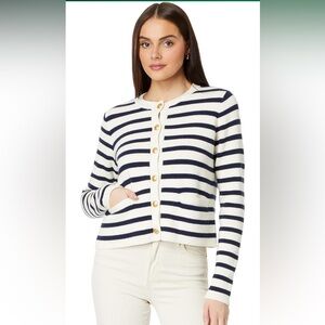 Vineyard Vines XXS Women’s Striped Crew Cardigan Nautical Navy and White